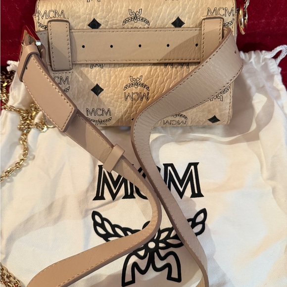 MCM Tan Belt/ Crossbody Bag with Gold Chain - Picture 2 of 3